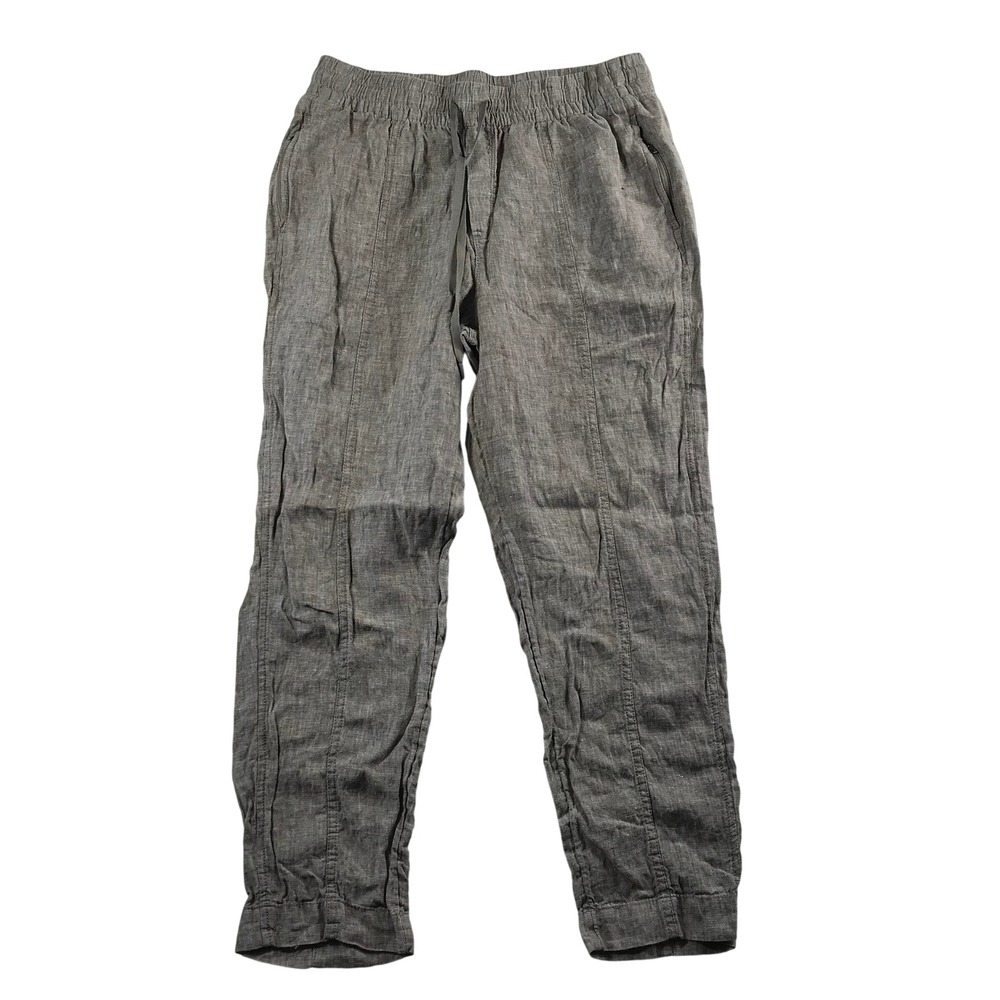 Athleta Gray 100% Linen Jogger Pants Womens Medium Elastic Waist Drawstring M
